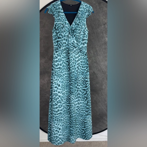 INC International Concepts Dresses & Skirts - INC International Concepts Teal Aqua Cheetah Print Ruffled V-Neck Maxi Dress | M